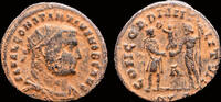 Roman radiatus Constantius I, as Caesar AE radiatus Prince receiving Victory on globe -