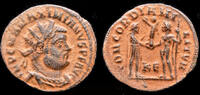 Roman radiate Maximianus Herculius AE radiate Jupiter presents Victory on globe -