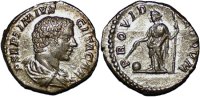 Roman denarius Geta AR denarius Providence standing left