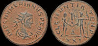 Roman antoninianus Numerian AE antoninianus Numerian receiving Victory on globe from Jupiter -