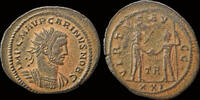 Roman antoninianus Carinus AE antoninianus Carus receiving globe from Carinus -