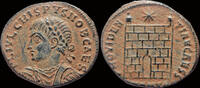 follis 317-326AD Roman Crispus AE  follis campgate VF+