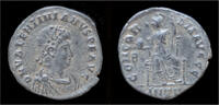Roman AE3 Valentinian II AE3 Roma seated on throne -