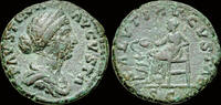 Roman AE As Faustina II, Augusta AE As Salus seated left on throne -