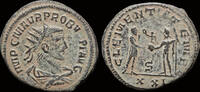 Roman antoninianus Probus AE antoninianus emperor standing right receiving Victory on globe -
