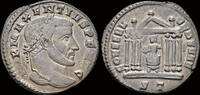Roman follis Maxentius AE follis Roma in hexastyle temple -