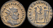 Roman AE radiatus Diocletian AE radiatus Jupiter presents Victory on a globe to emperor -