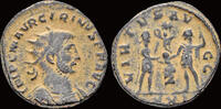 Roman antoninianus Carinus AE antoninianus emperor reciving globe with Victory from Jupiter -