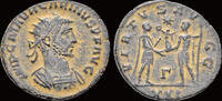 Roman antoninianus Carinus AE antoninianus emperor reciving globe with Victory from Jupiter -