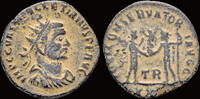 Roman radiatus Diocletian AE radiatus Diocletian receiving Victory on globe from Jupiter -