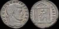 Roman follis Maxentius AE follis Roma seated in hexastyle temple -