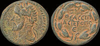 Syria AE22 Syria Cyrrhestica Hierapolis Antoninus Pius AE22 legend within laurel wreath -