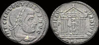 Roman follis Maxentius AE follis Roma in hexastyle temple -
