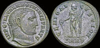 Roman follis Maximinus II Daia, as Augustus AE follis Genius standing left -