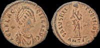 Roman AE follis Aelia Flaccilla, Augusta AE follis empress standing facing -