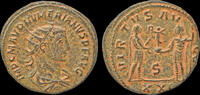 Roman antoninianus Numerian AE antoninianus emperor receiving Victory on globe from Jupiter -