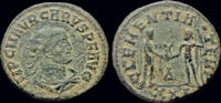 Roman AE antoninianus Carus AE antoninianus carus receiving Victory on globe from Jupiter -