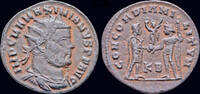 Roman radiatus Maximianus Herculius AE radiatus Jupiter presents Victory on globe -