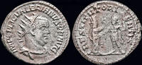 Roman 253-260AD Valerian I AR antoninianus the Orient presenting wreath to Emperor VF+