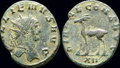 Roman antoninianus Gallienus, Sole Reign, billon antoninianus stag walking left right -