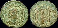 Mesopotamia AE25 Mesopotamia Nisibis Otacilia Severa AE25 Tyche seated in tetrastyle temple -