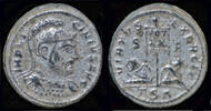Roman AE3 Licinius I silvered AE3 standard and two captives -