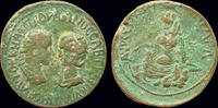 Mesopotamia AE31 Mesopotamia Singara Gordian III with Tranquillina AE31 Tyche seated on rocks -