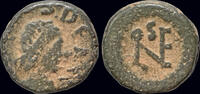 Roman AE nummus Leo I AE nummus monogram within wreath -