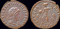 Roman AE follis Valentinian II AE follis Roma seated on throne -