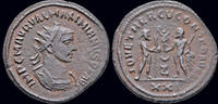 Roman radiatus Maximianus Herculius, first reign AE radiatus Jupiter facing Hercules -