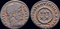 Roman AE3 follis Constantine I AE follis text in laurel wreath -