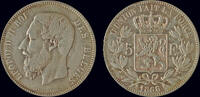 Belgium 5 frank Belgium Leopold II 5 frank 1866 punt -