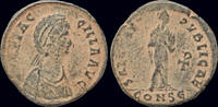 Roman AE follis Aelia Flaccilla AE follis Victory seated right -