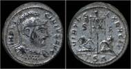 Roman AE3 Licinius I silvered AE3 standard and two captives