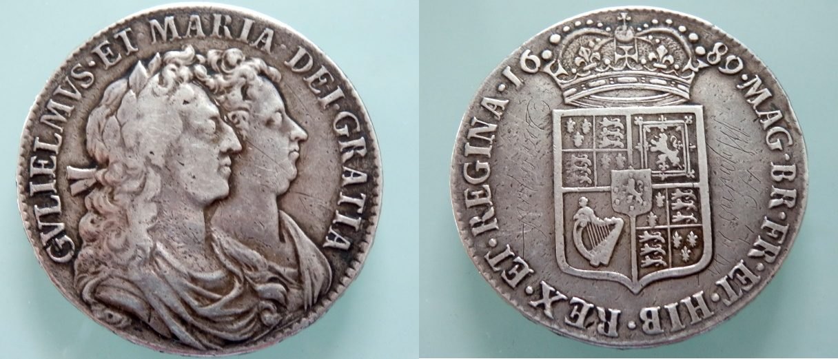 Great Britain 1689 William And Mary Half Crown 2nd Bust Frosted Caul