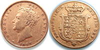SOVEREIGN 1827; GREAT BRITAIN GEORGE IV BARE HEAD FULL SOVEREIGN Pleasing GF; slight knock at 8 o clock