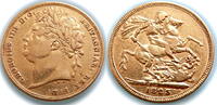 SOVEREIGN 1823 GREAT BRITAIN GEORGE IV; LAUREATE HEAD FULL SOVEREIGN; VERY RARE - MARSH R3; ss