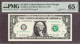 USA 2013 FR Note Chicago $1 Fr#3001-G SOLID Serial G77777777A GEM UNC PMG 65 EPQ