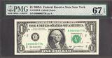 U.S.A  2003A FR Note New York $1 Fr# 1930-B LOW # 00000077 SUPERB GEM UNC PMG 67 EPQ
