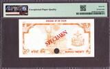 Nepal 20 Rupees ND (1981-87) SPECIMEN Pick-32s GEM UNC PMG 66 EPQ