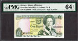 UK (Great Britain) Pound 1993 Jersey One  QEII FANCY Number - NC 500000 Pick-20a CH UNC PMG 64 EPQ