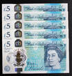 UK (Great Britain) 5 Pounds 2016 England POLYMER 5 X  MATCHING Serial 363720 UNC unz