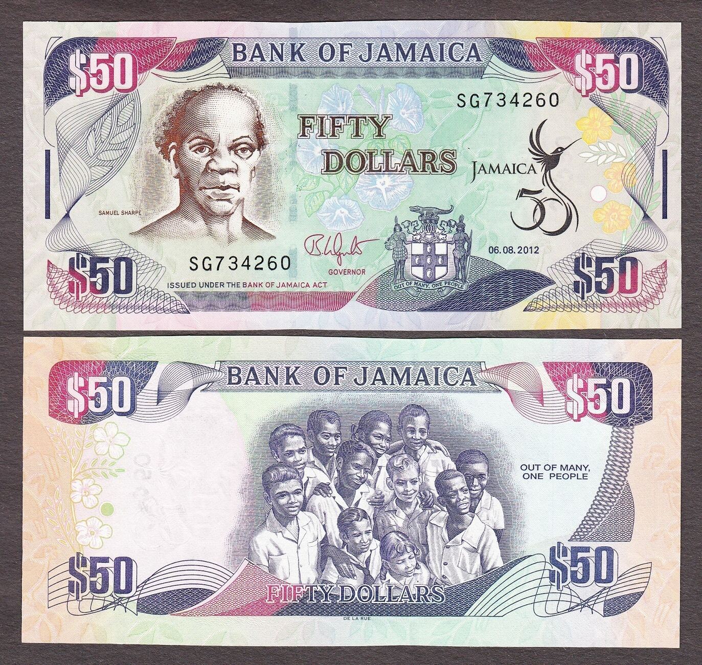 Jamaica LOT 10 PCS Consecutive 50 Dollars Commemorative 2012 Pick-89 ...