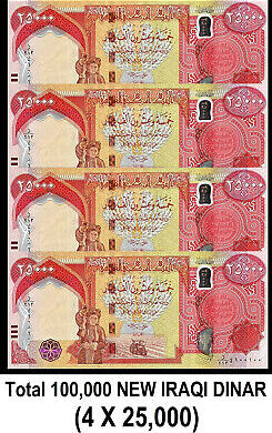 Dinar NEW 100,000 Iraqi 4 x 25k Authentic U.V Tested UNC