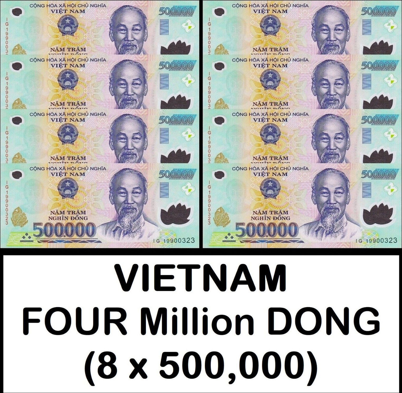 How Much Is 3 Million Dong Vietnam Polymer 4 Million Dong (8 x 500,000) With C.O.A UNC Shipping