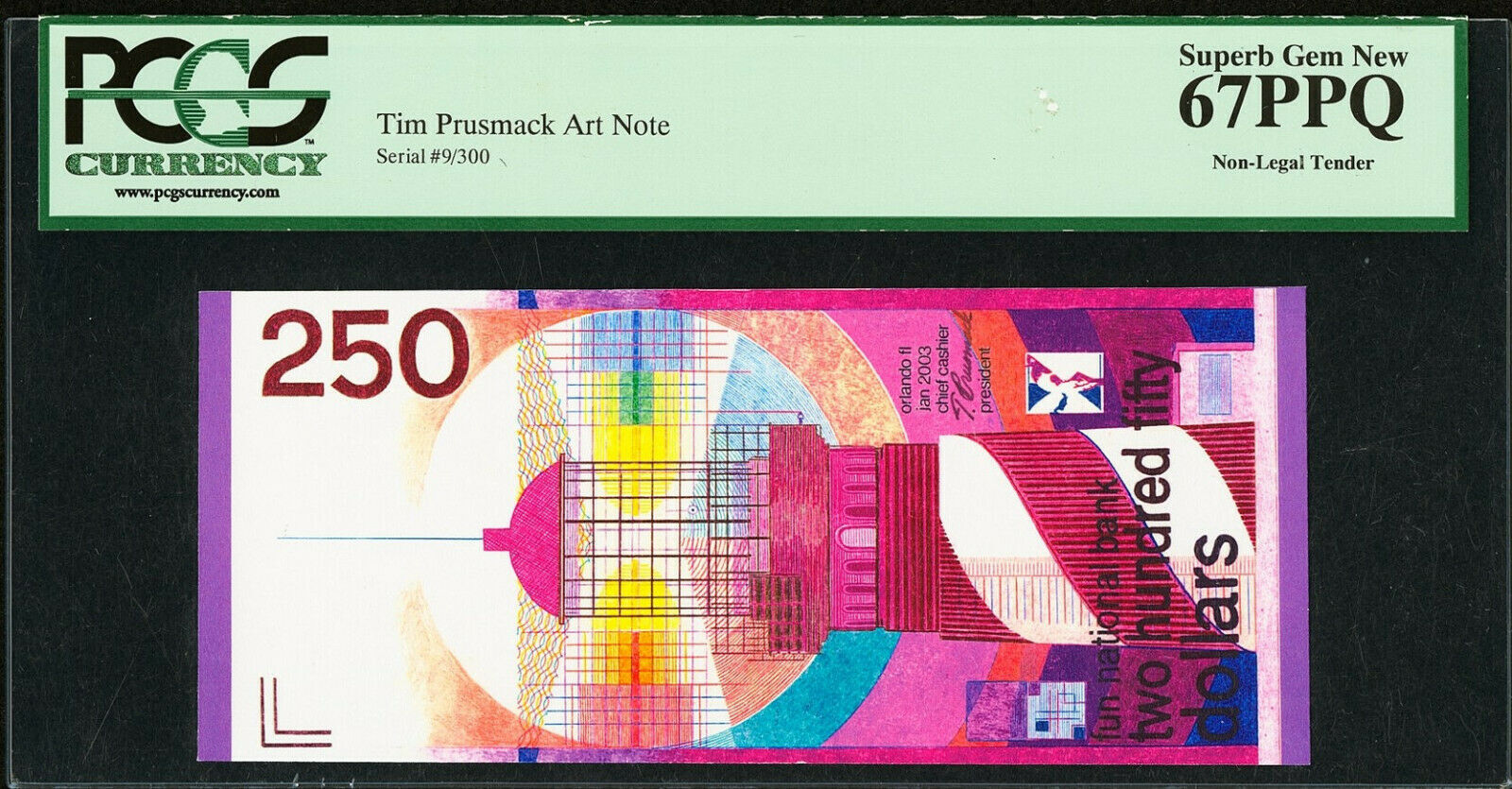 250 Gulden Tim Prusmack Money Art Note Netherlands 9/300 Sup GEM UNC ...