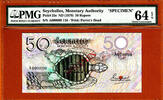 Seychelles 50 Rupees Seychelles SPECIMEN A000000 Pick-25s Ch UNC PMG 64 EPQ -
