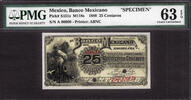 Mexico 25 Centavos Mexico SPECIMEN M118s Pick-S151s Ch UNC PMG 63 EPQ -