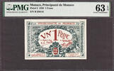 Franc Monaco One Serie- B Serial # 250141 CH UNC PMG 63 EPQ -