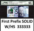5 Pounds Scotland Polymer 1st Prefix W/HS SOLID Serial 333333 GEM UNC PMG 65 EPQ -